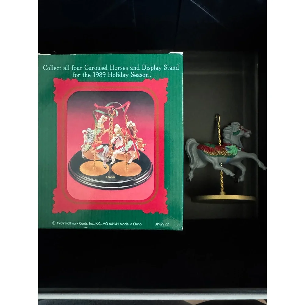 Vintage 1989 Hallmark Carousel Horse Christmas Ornament 2nd in Series Grey Red